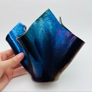 Gorgeous Iridescent Handkerchief Folded Vase Handmade Stretch Glass Signed